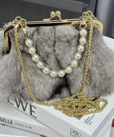 Fluffy Fuzzy Boutique Fur Linked Bag Messenger Chain